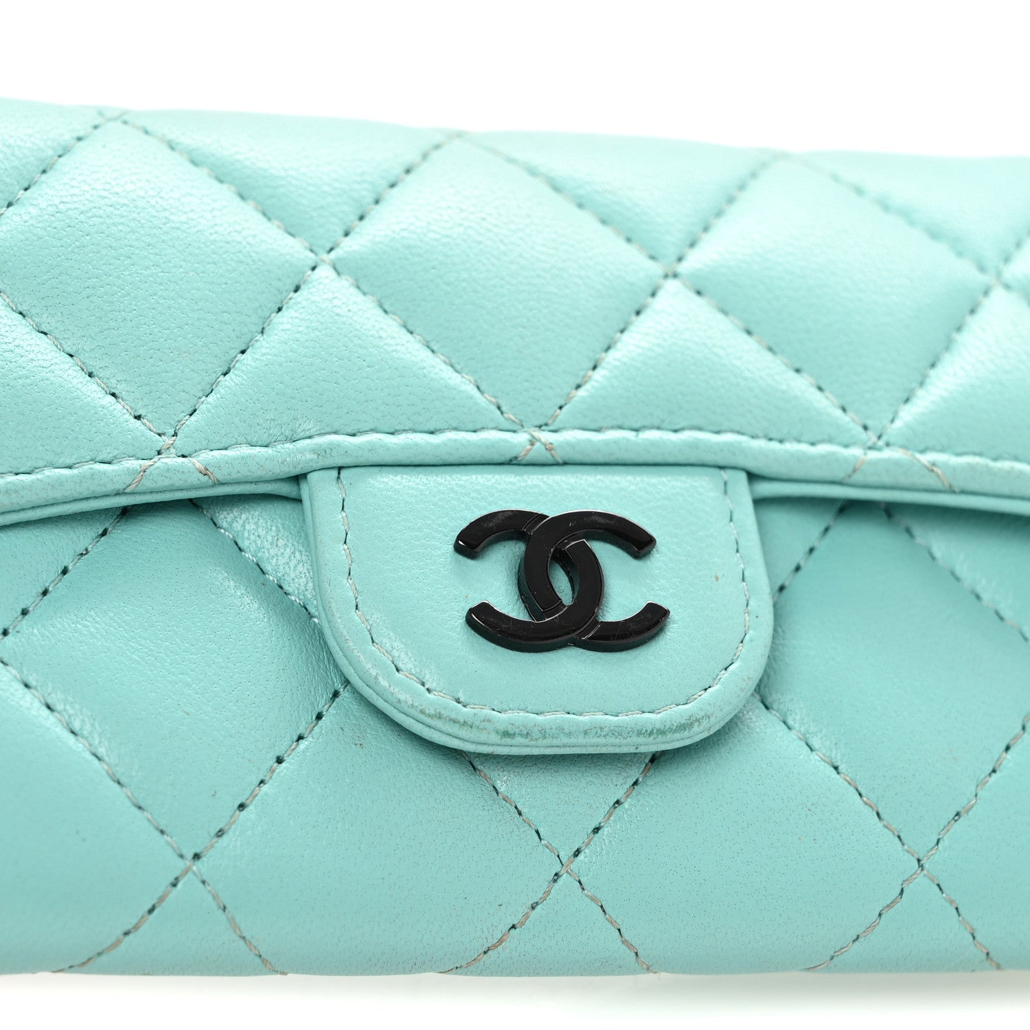Chanel Lambskin Quilted Flap Card Holder Wallet Turquoise 10 of 12