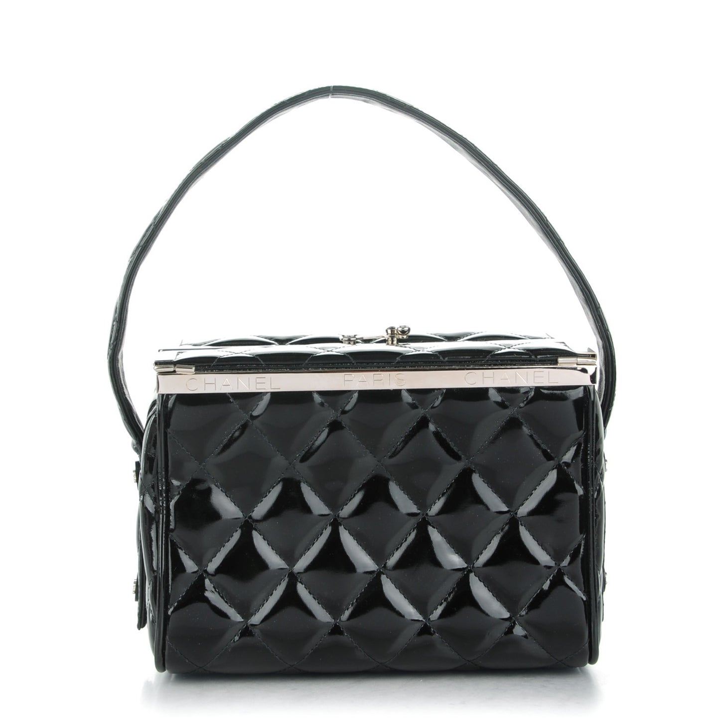Patent Quilted Vanity Clutch Black