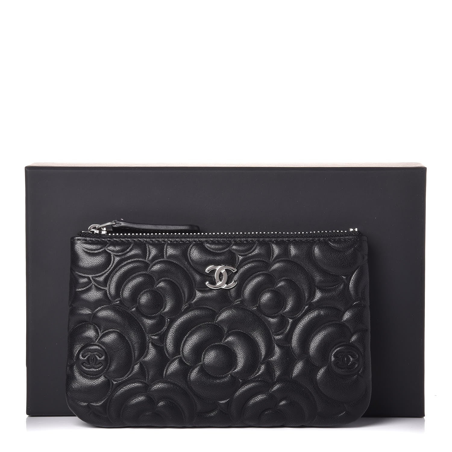 Chanel Goatskin Camellia Embossed Cosmetic Pouch Black 8 of 8