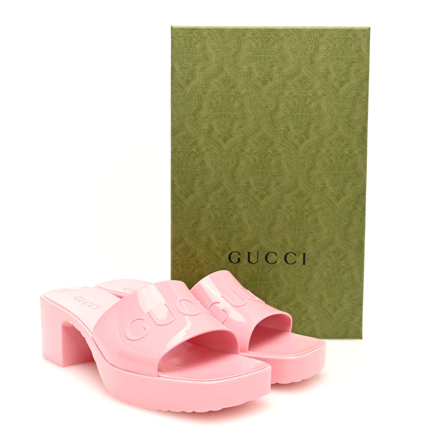 Rubber Gucci Logo Womens Platform 20/60mm Slide Sandals 38 Wild Rose