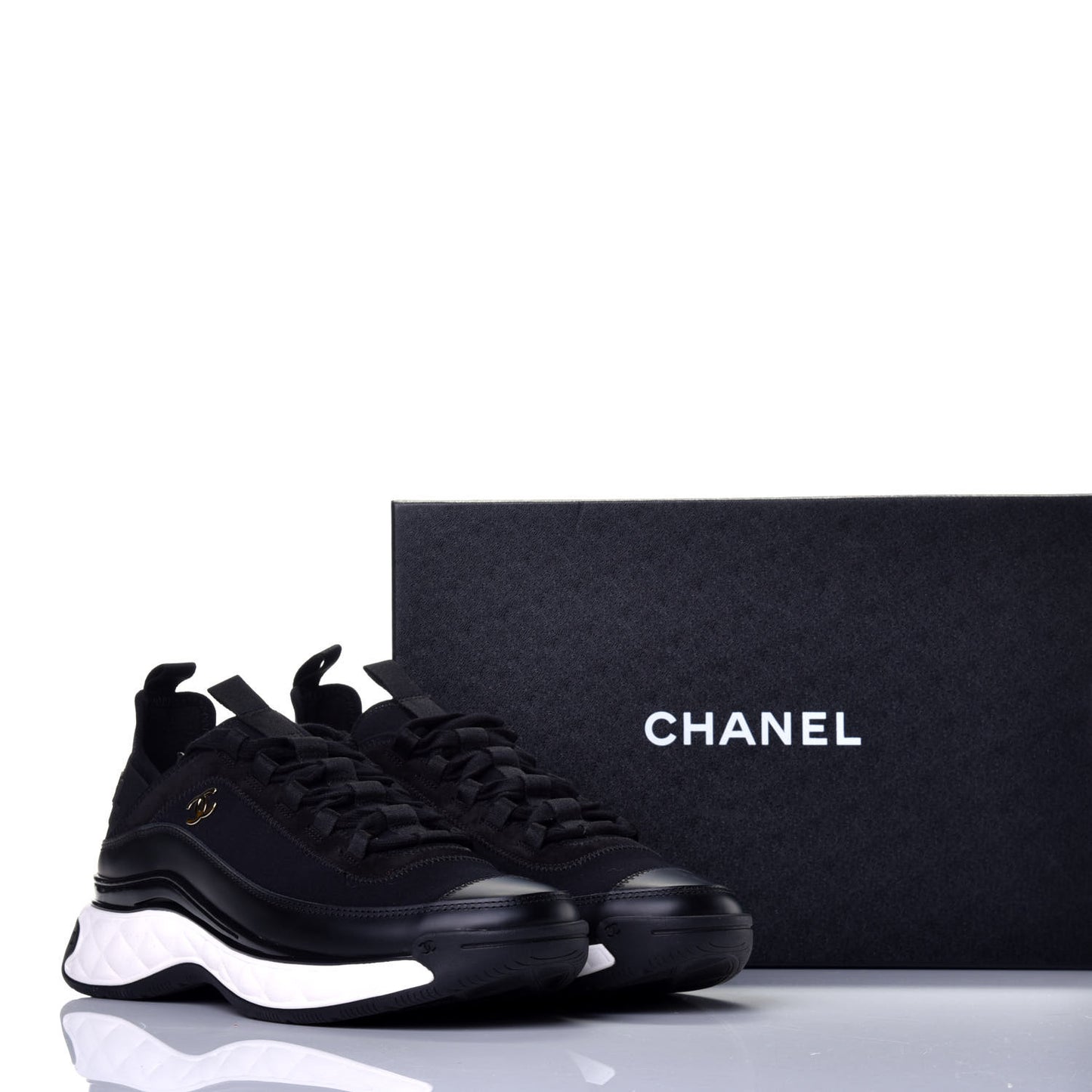 Velvet Calfskin Mixed Fibers CC Sneakers 40 Black