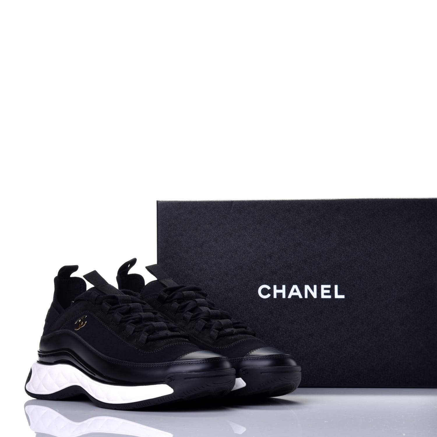 Chanel Velvet Calfskin Mixed Fibers CC Sneakers 40 Black 10 of 10