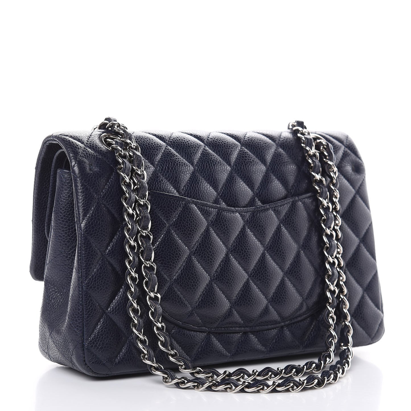 Caviar Quilted Medium Double Flap Dark Blue