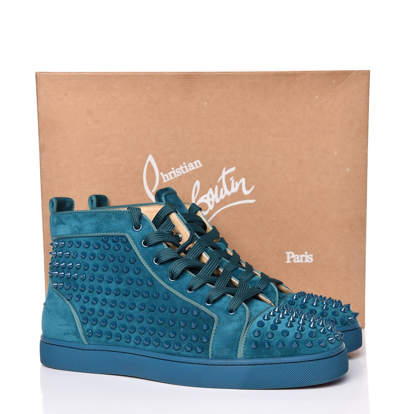 CHRISTIAN LOUBOUTIN Veau Velours Mens Louis Orlato Flat Spikes Sneakers 43.5 Amazonia