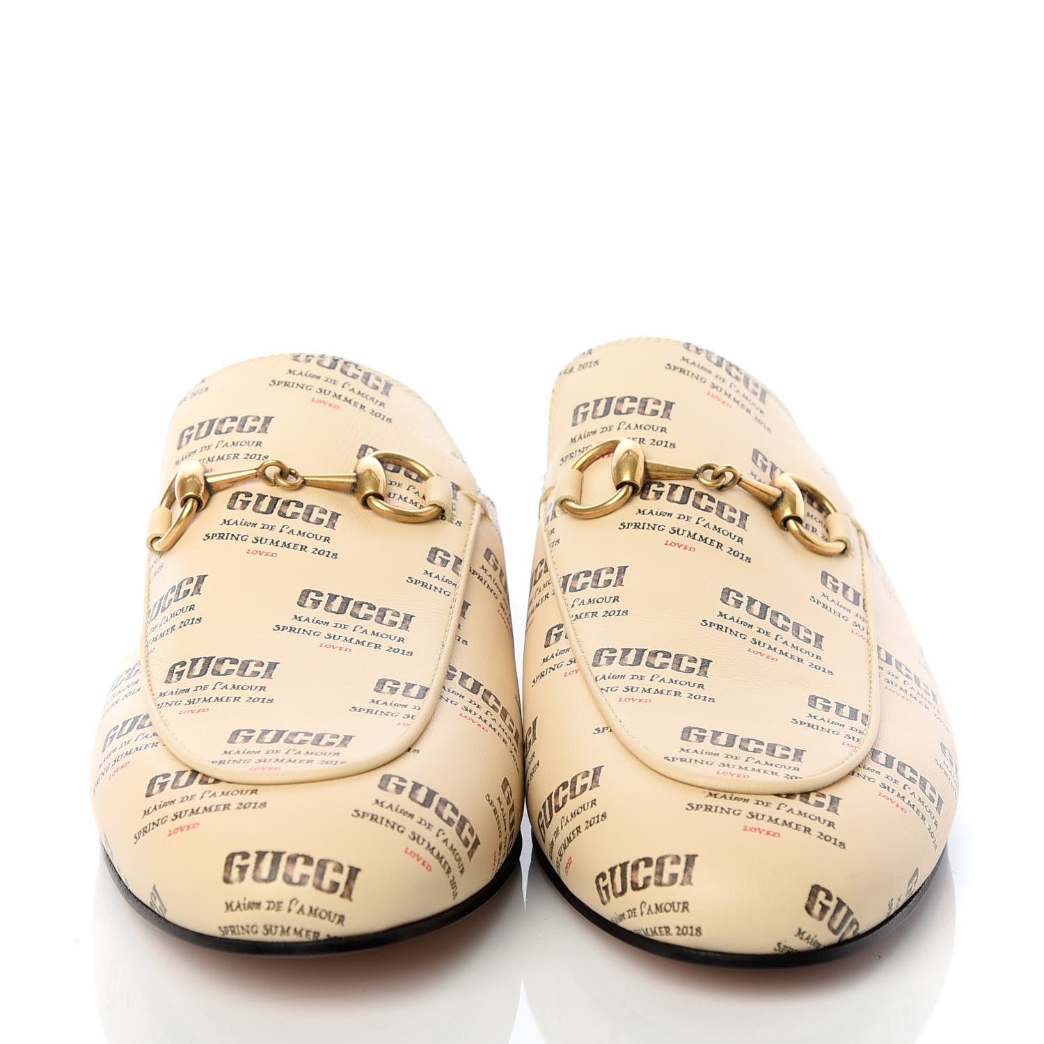 Gucci Calfskin Stamp Print Womens Princetown Slippers 37 Soy Black 2 of 11