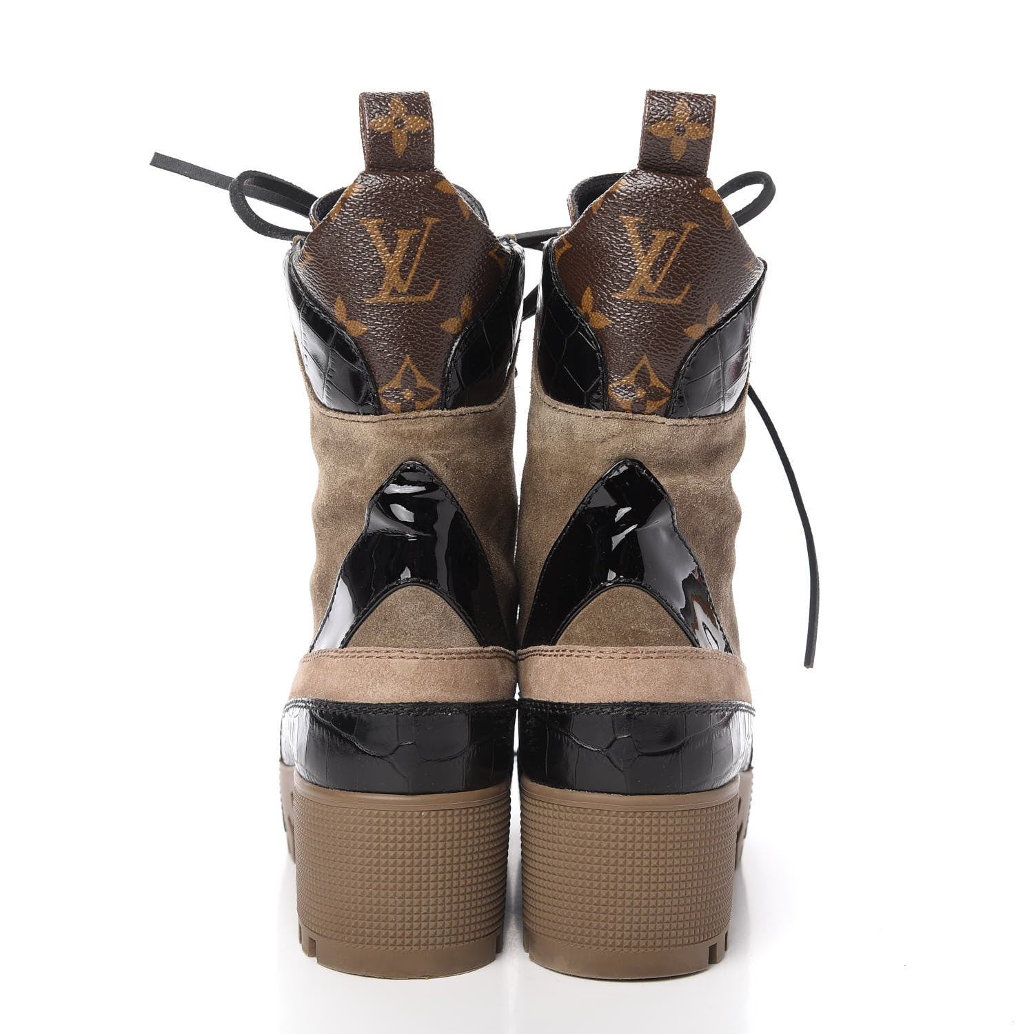 Louis Vuitton Suede Calfskin Monogram Laureate Platform Desert Boots 37.5 Beige 6 of 8
