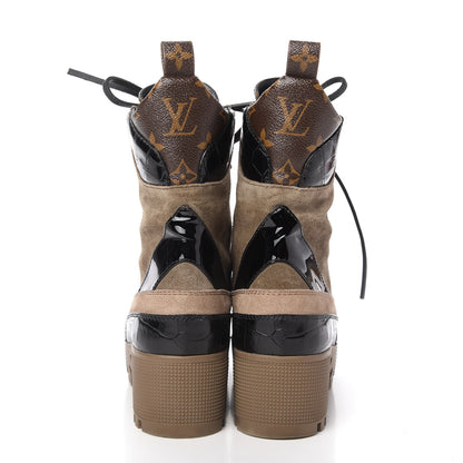 Louis Vuitton Suede Calfskin Monogram Laureate Platform Desert Boots 37.5 Beige 6 of 8