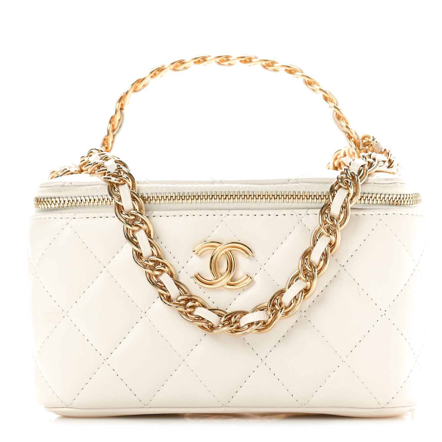 Chanel Lambskin Quilted Golden Links Top Handle Vanity Case With Chain White 1 of 12