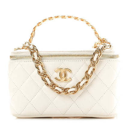 Chanel Lambskin Quilted Golden Links Top Handle Vanity Case With Chain White 1 of 12
