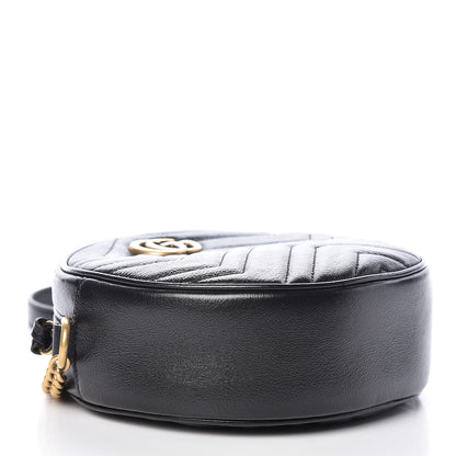 Gucci Azalea Calfskin Matelasse Heart Mini GG Marmont Round Shoulder Bag Black 4 of 10
