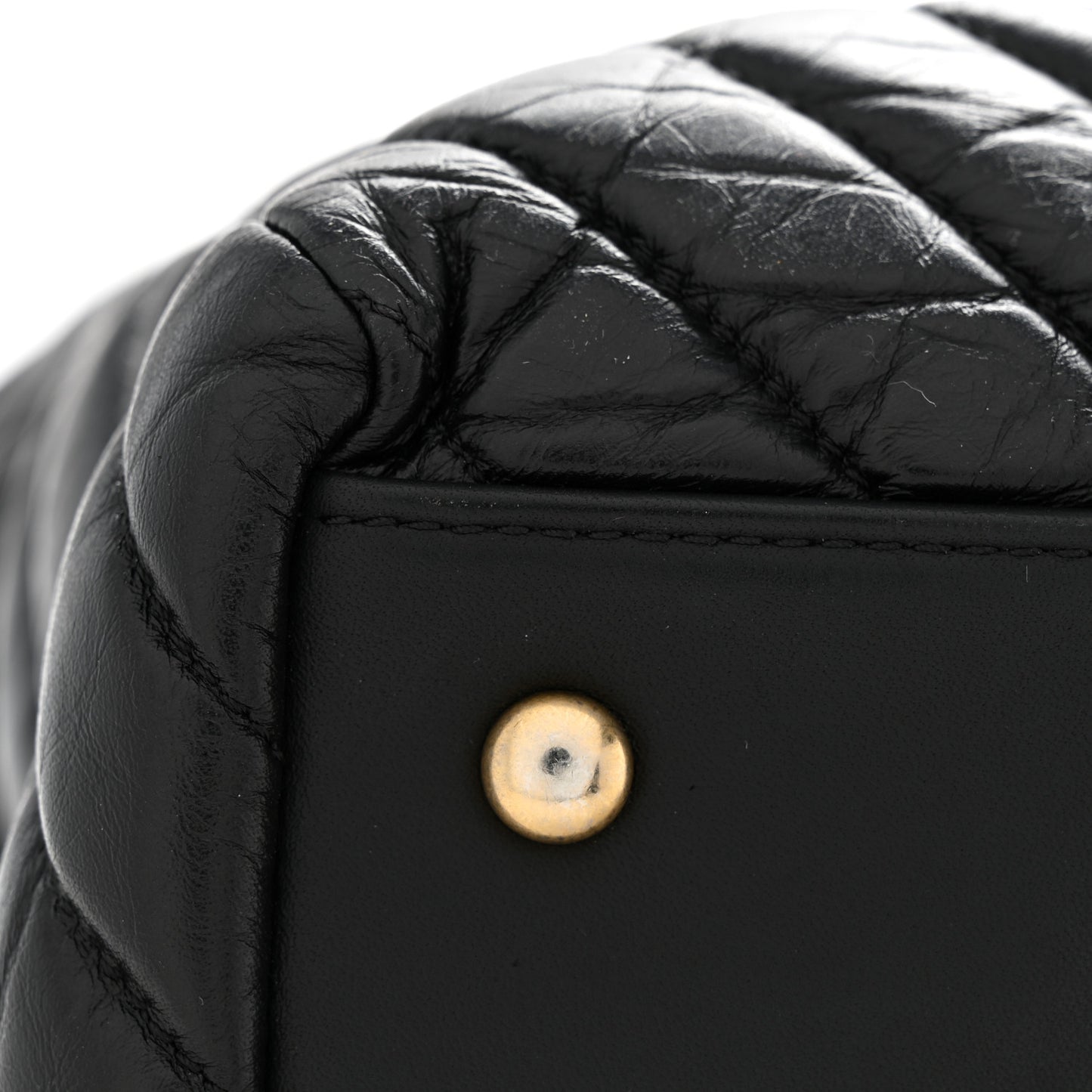 Aged Calfskin Chevron Large Coco Handle Shopping Tote Black