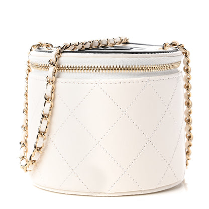 Chanel Lambskin Quilted Round Small Vanity Case With Chain White Black 1 of 12