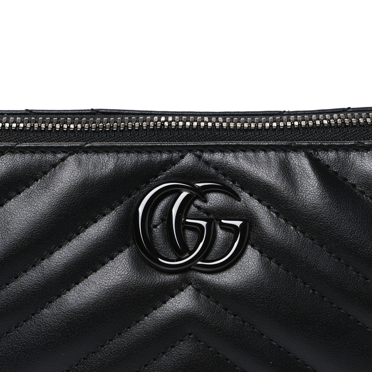 Gucci Calfskin Matelasse Chevron Monochrome GG Marmont Sling Shoulder Bag Black 8 of 10