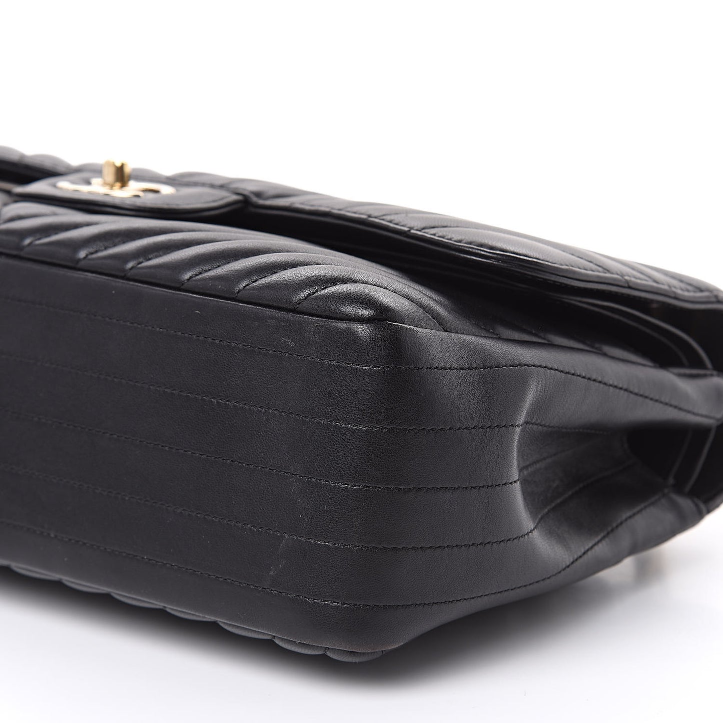 Lambskin Chevron Quilted Jumbo Double Flap Black