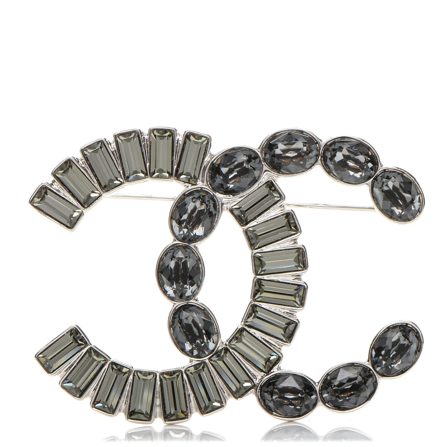 Baguette Crystal CC Brooch Silver Grey