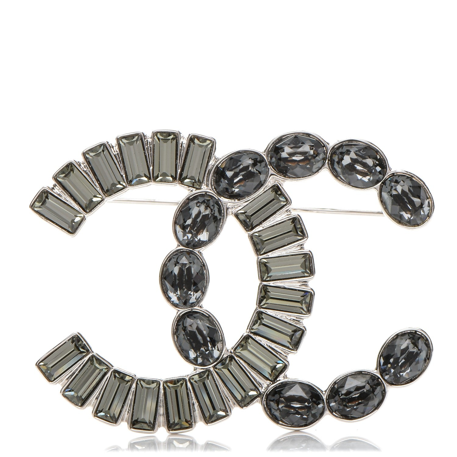 Chanel Baguette Crystal CC Brooch Silver Grey 1 of 4