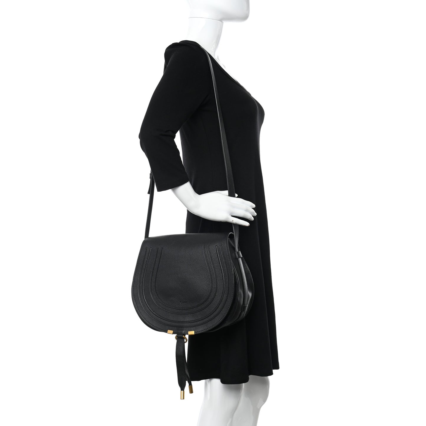 Calfskin Medium Marcie Round Crossbody Bag Black