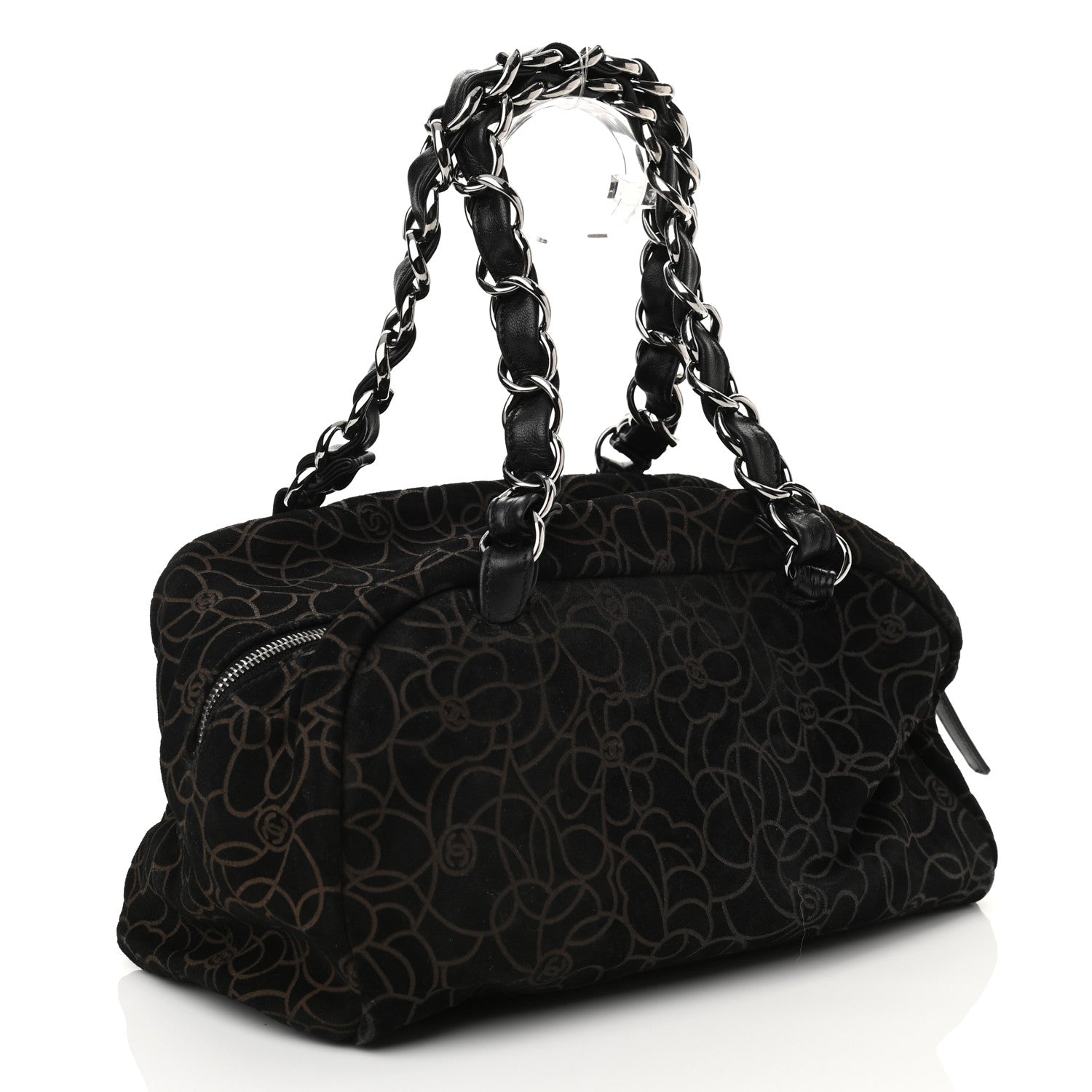 Chanel Suede Camellia Bowler Black 3 of 11