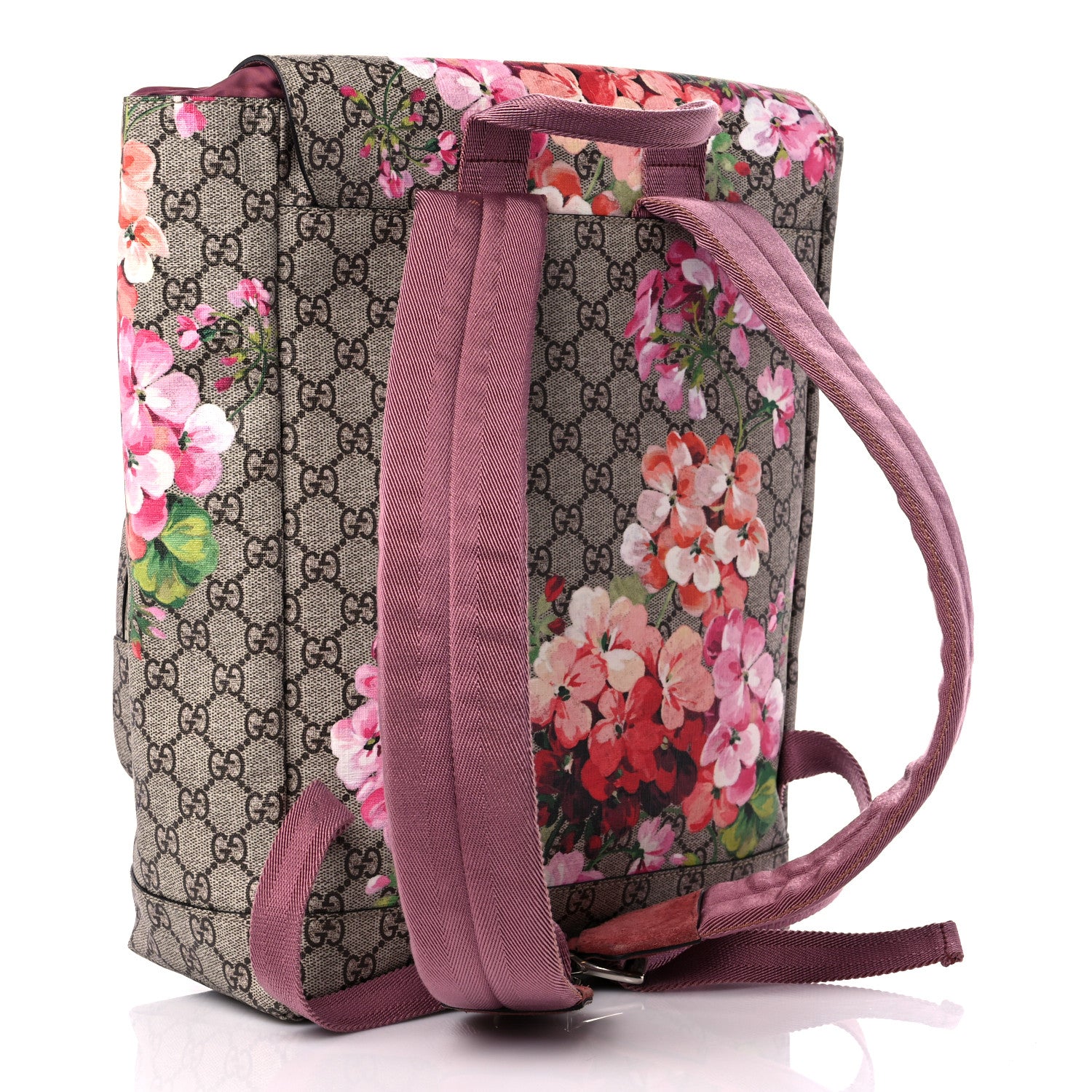 Gucci GG Supreme Monogram Blooms Medium Single Buckle Backpack Beige Multicolor Dry Rose 3 of 10