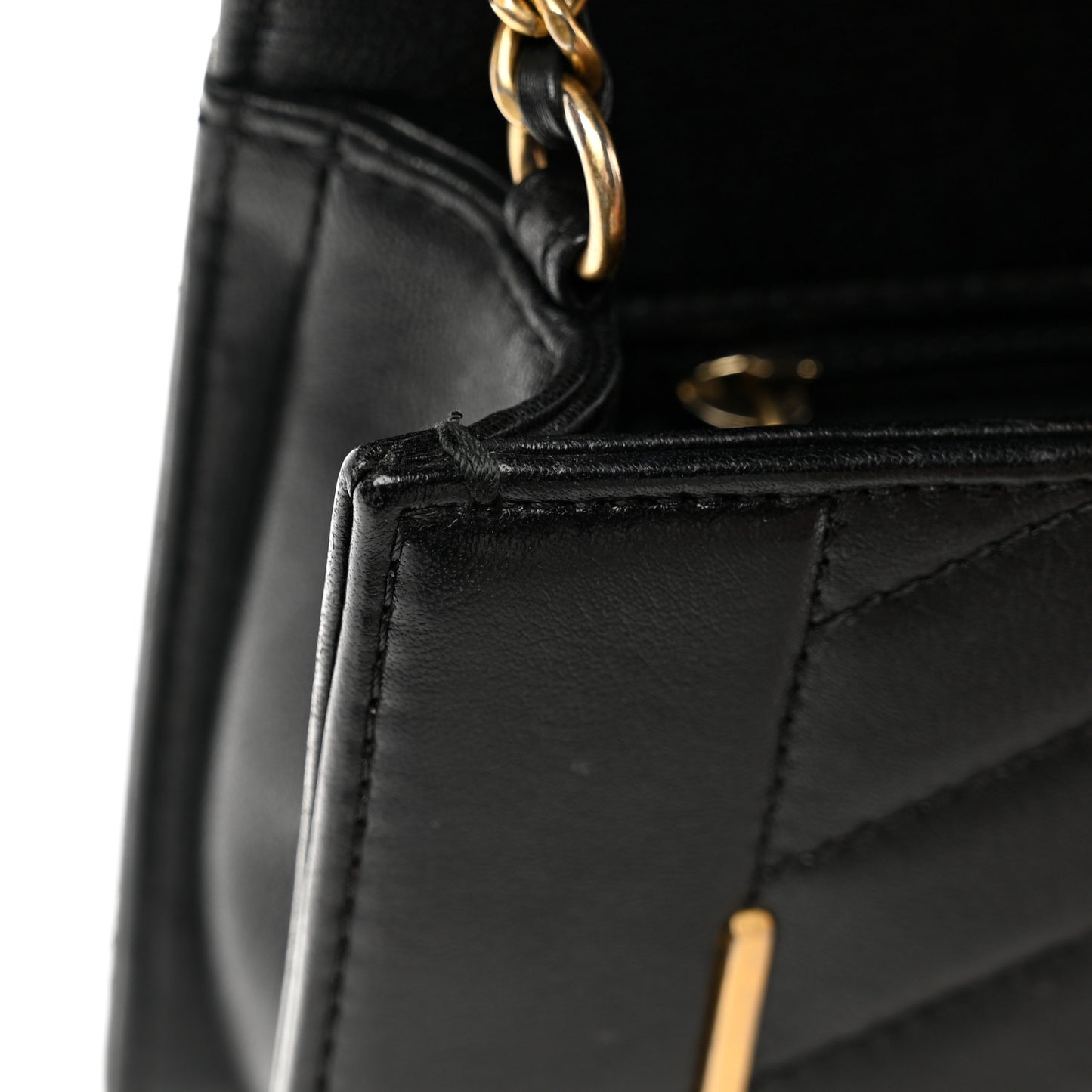 Lambskin Reversed Chevron Quilted Flap Black