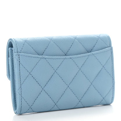 Chanel Caviar Quilted Flap Card Holder Wallet Light Blue 3 of 9