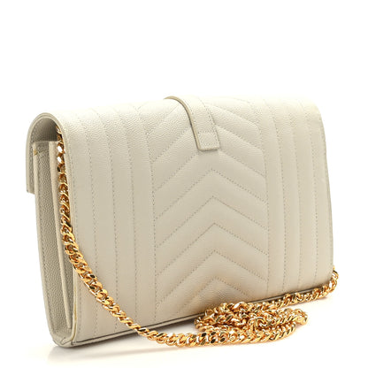 Saint Laurent Grain De Poudre Mixed Matelasse Triquilt Monogram Chain Wallet Blanc Vintage 3 of 9