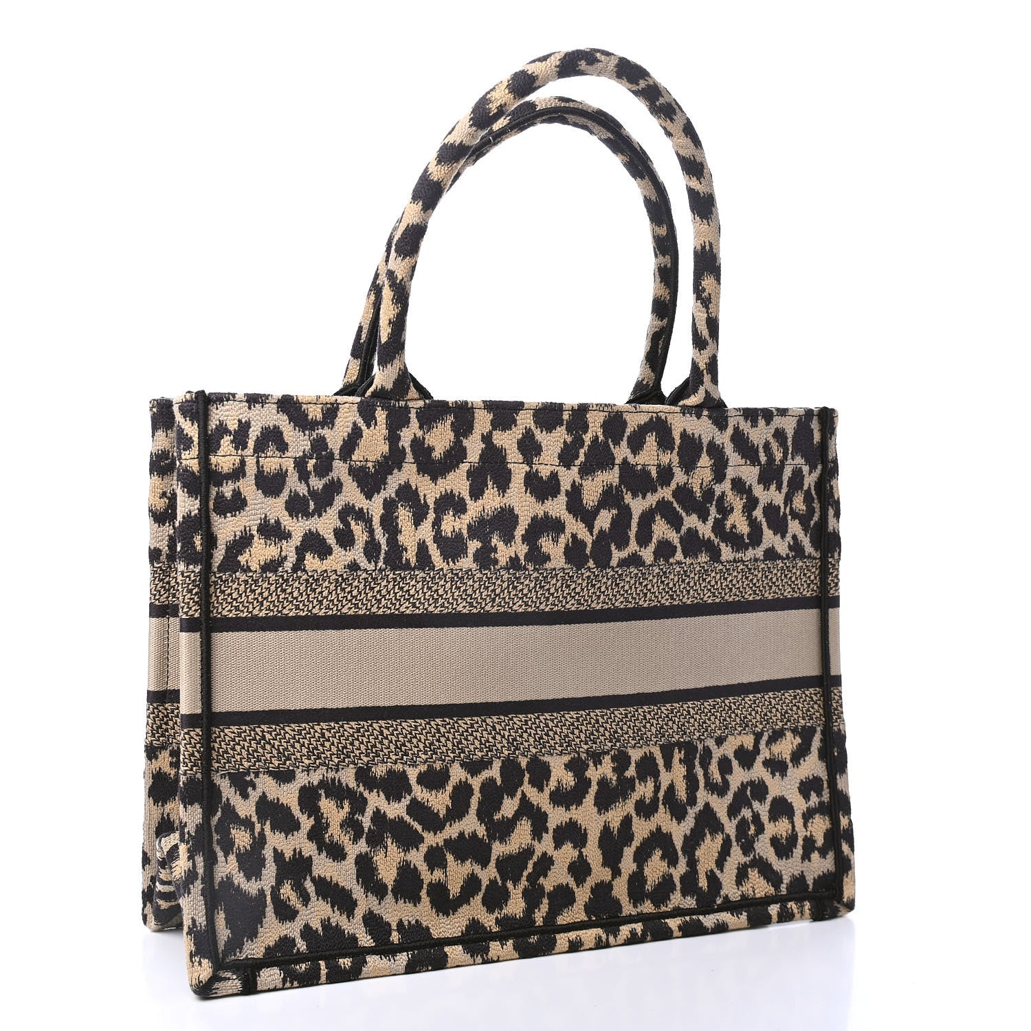 Christian Dior Canvas Mizza Embroidered Medium Leopard Book Tote Beige 2 of 4