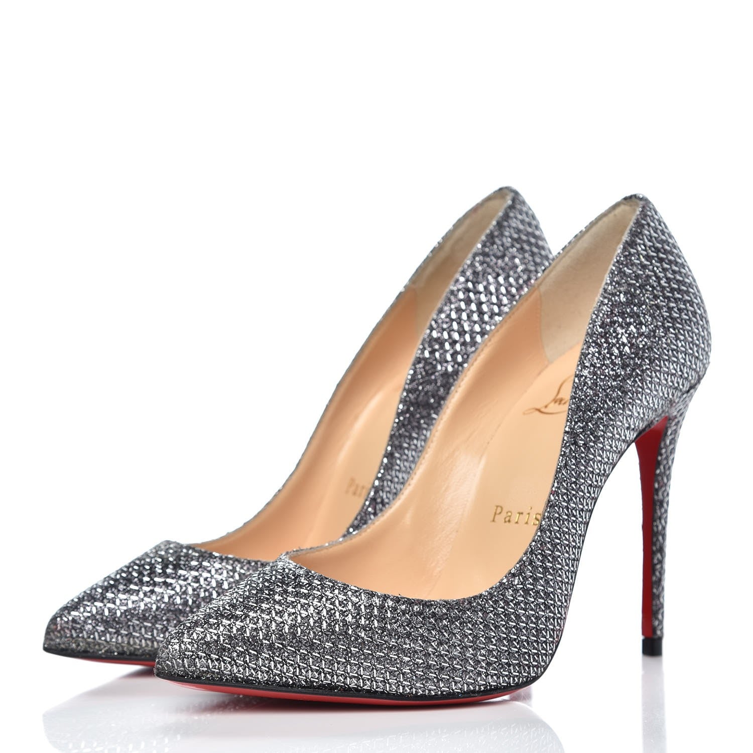 Christian Louboutin Glitter Diams Decollete 554 85 Pumps 34 Silver Antic 3 of 8