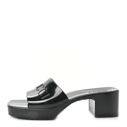 Gucci Rubber Gucci Logo Womens Platform 20/60mm Slide Sandals 38 Black 1 of 7