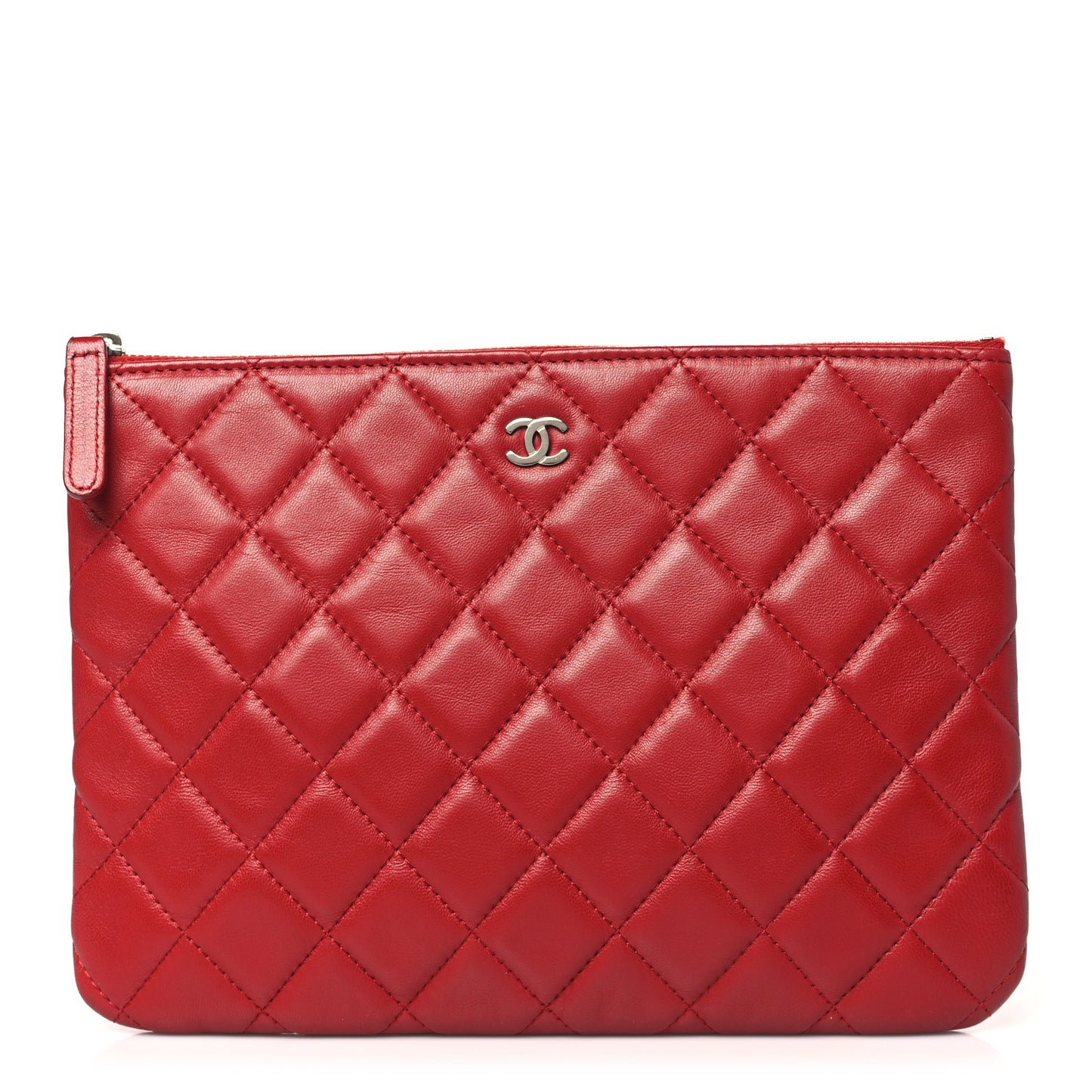 Lambskin Quilted Medium Cosmetic Case Red