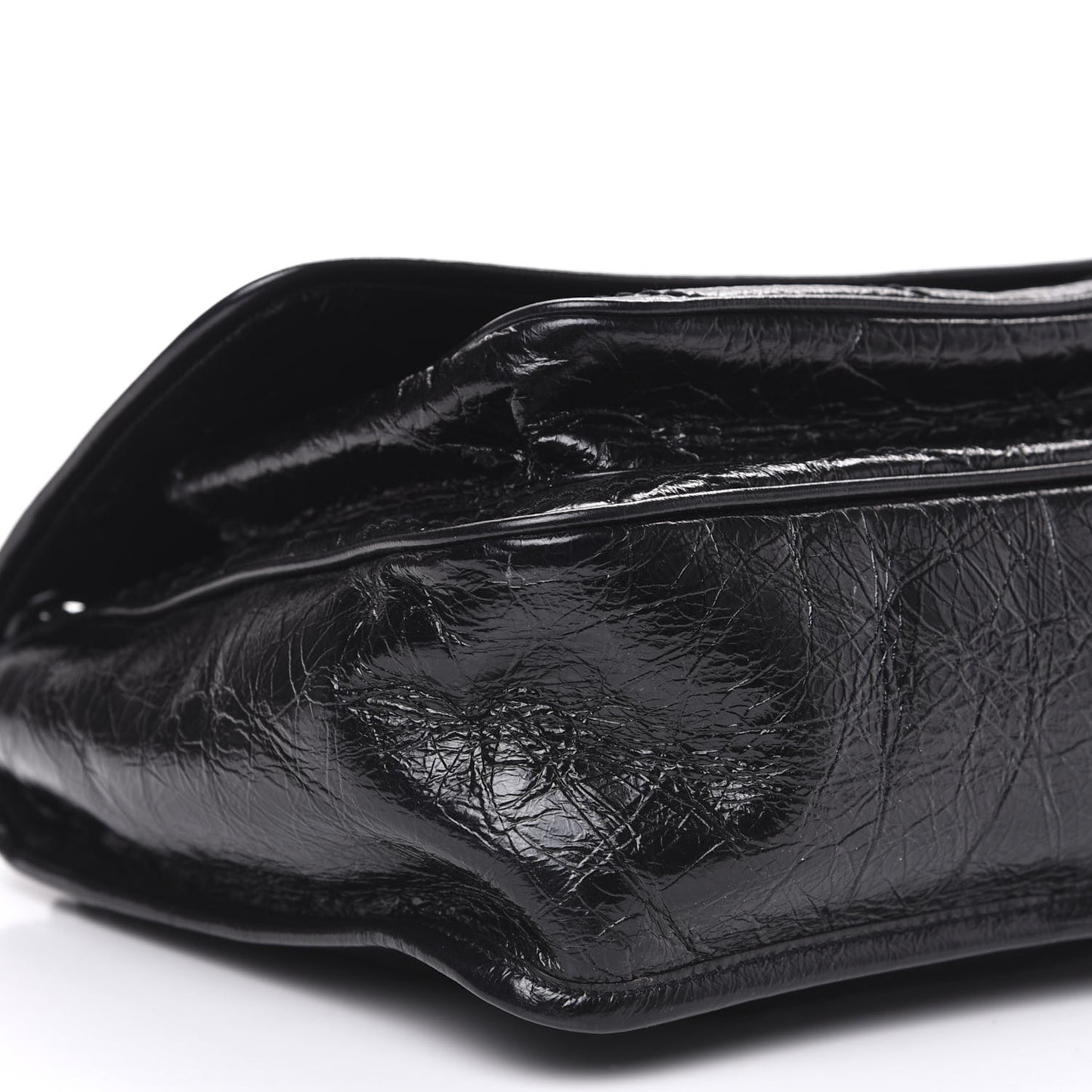 Crinkled Calfskin Matelasse Monogram Medium Niki Chain Satchel Black