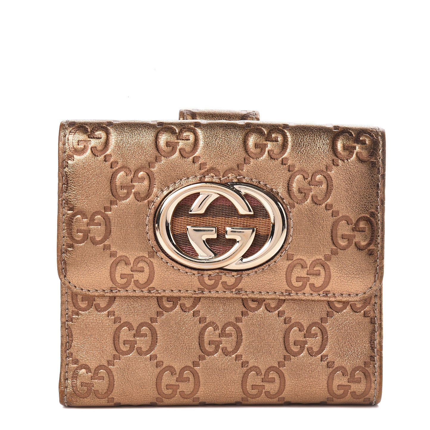 Metallic Guccissima Interlocking G French Flap Wallet Bronze