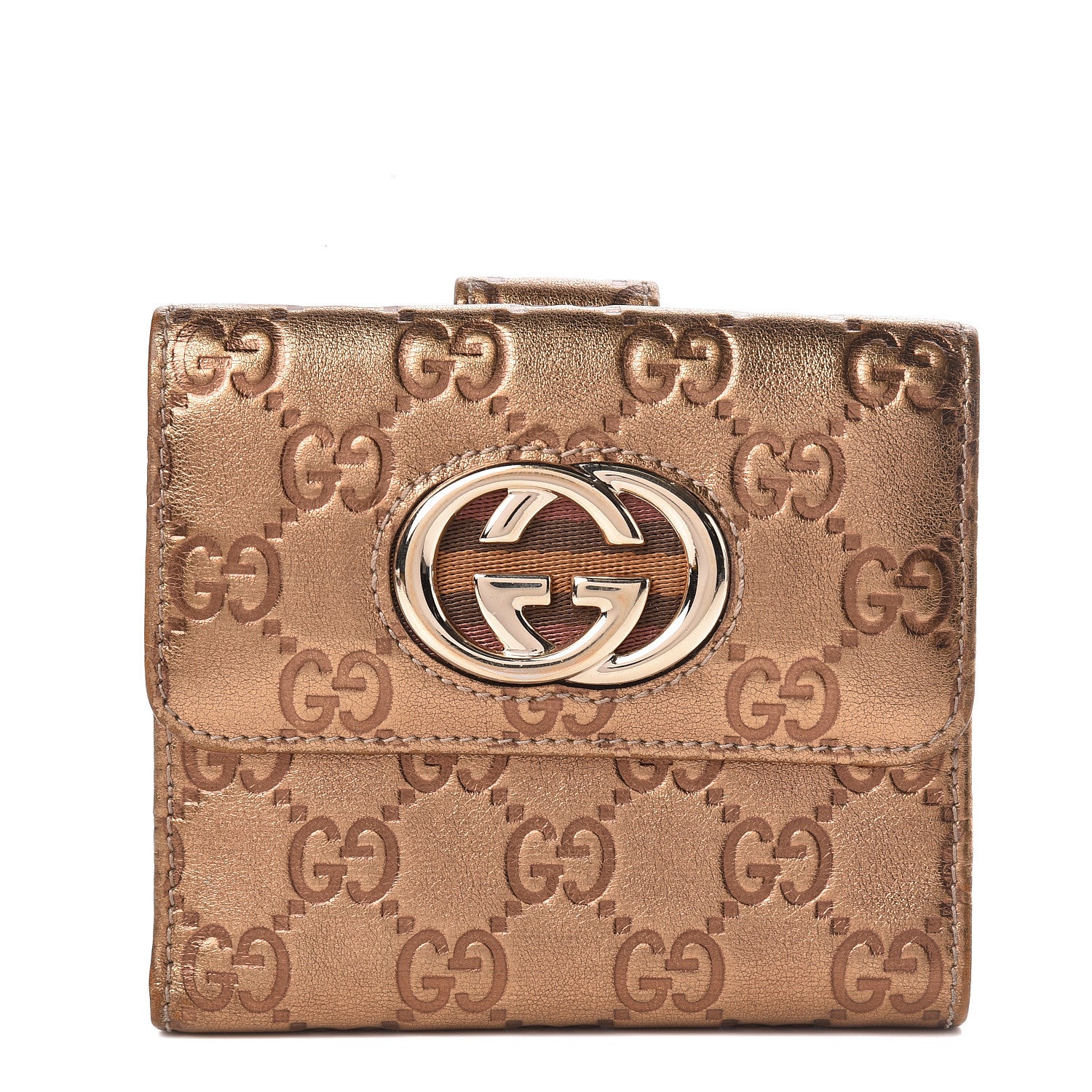 Gucci Metallic Guccissima Interlocking G French Flap Wallet Bronze 1 of 8