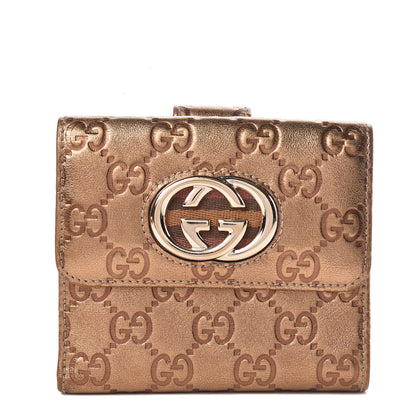Gucci Metallic Guccissima Interlocking G French Flap Wallet Bronze 1 of 8