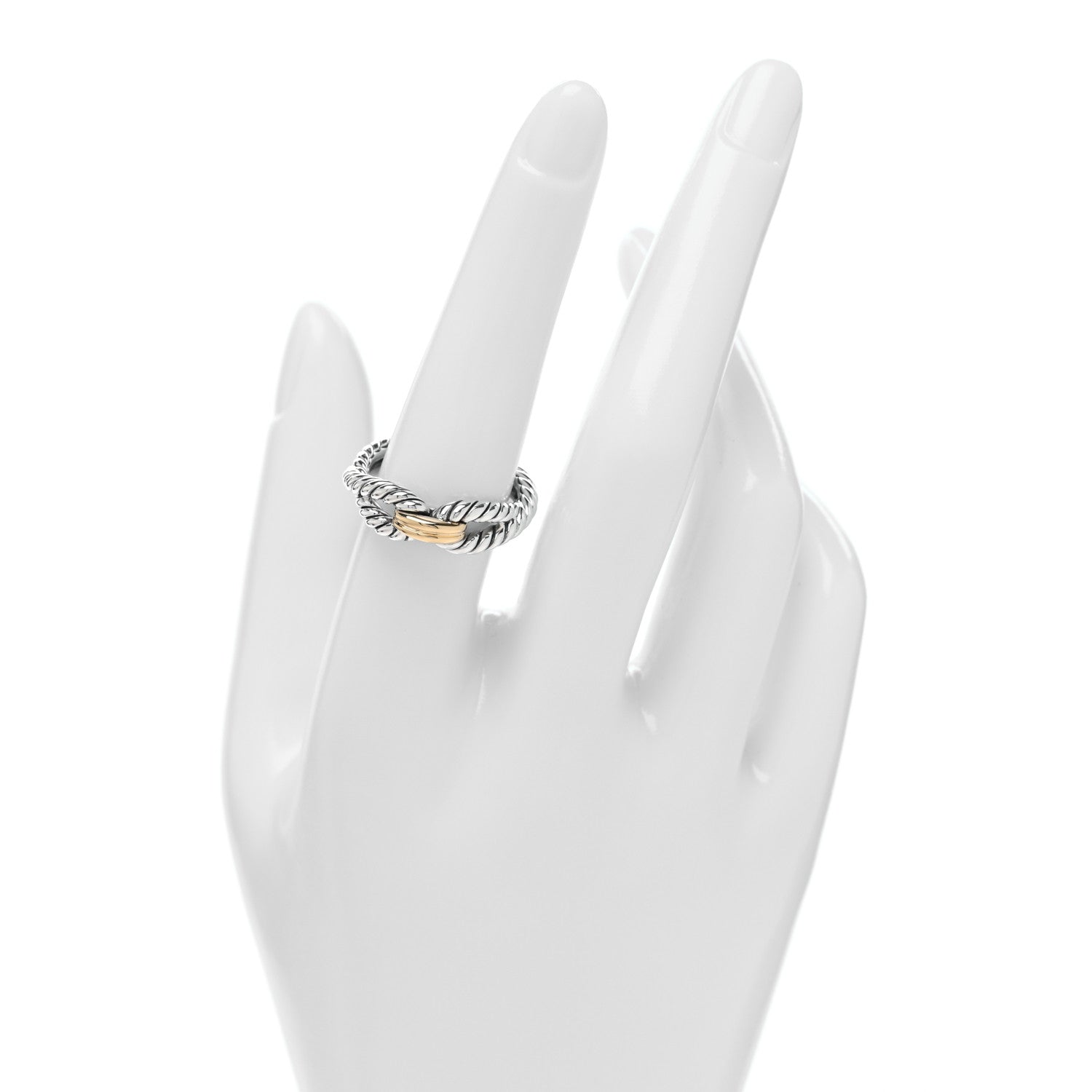 David Yurman Sterling Silver 18K Yellow Gold Cable Loop Ring 56 7.5 2 of 4