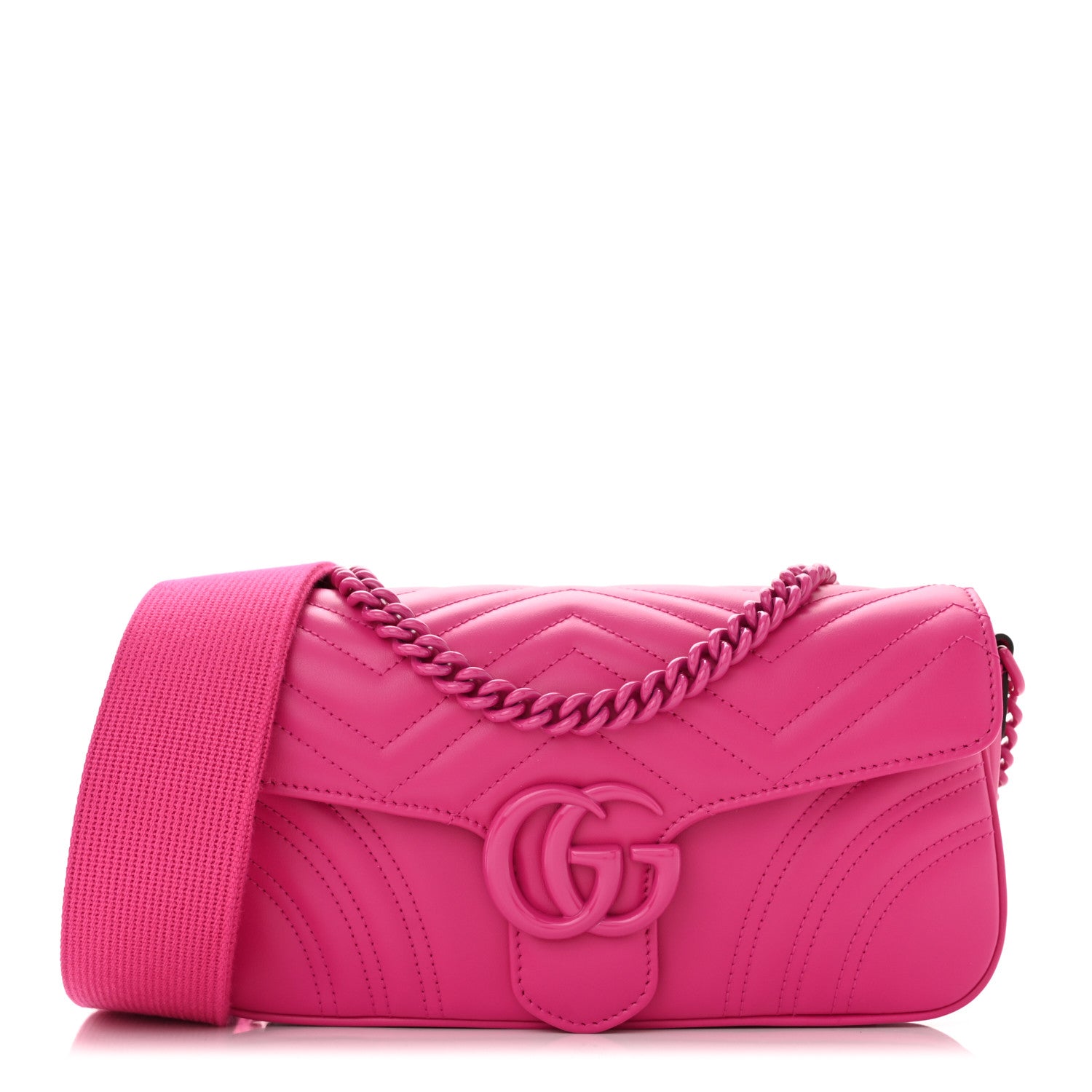 Gucci Calfskin Matelasse Monochrome GG Marmont Crossbody Shoulder Bag Classic Fuxia 1 of 11