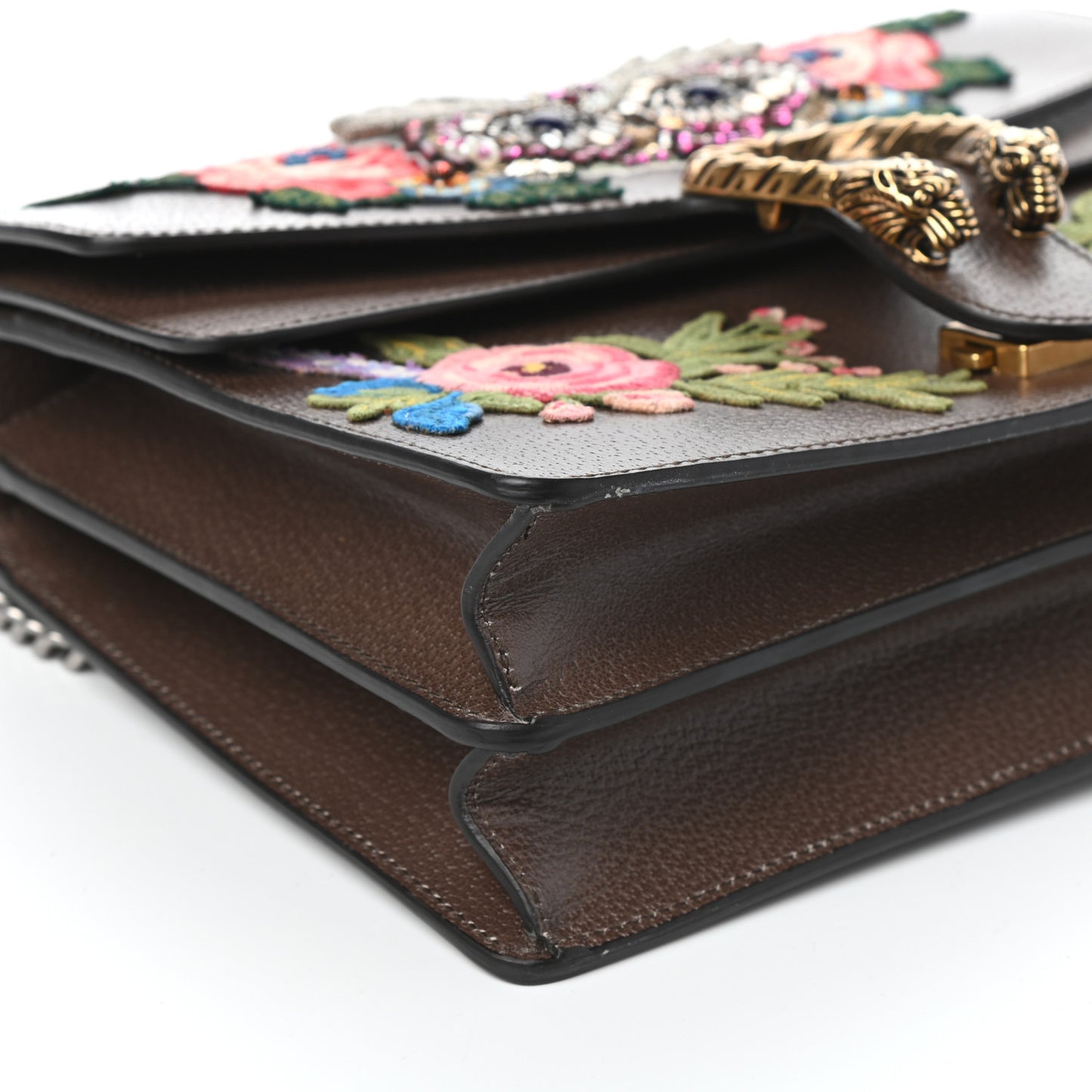 Calfskin Web Owl Embroidered Medium Dionysus Shoulder Bag New Acero Multicolor