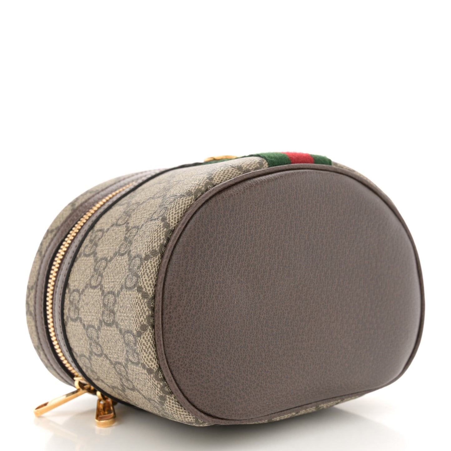 GG Supreme Monogram Textured Calfskin Web Ophidia Vanity Cosmetic Case Beige Ebony New Acero