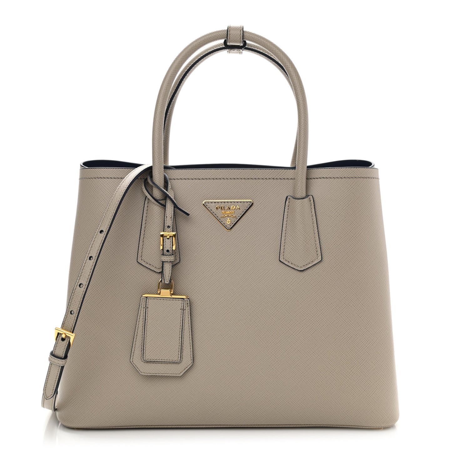 Saffiano Cuir Medium Double Bag Pomice Bluette