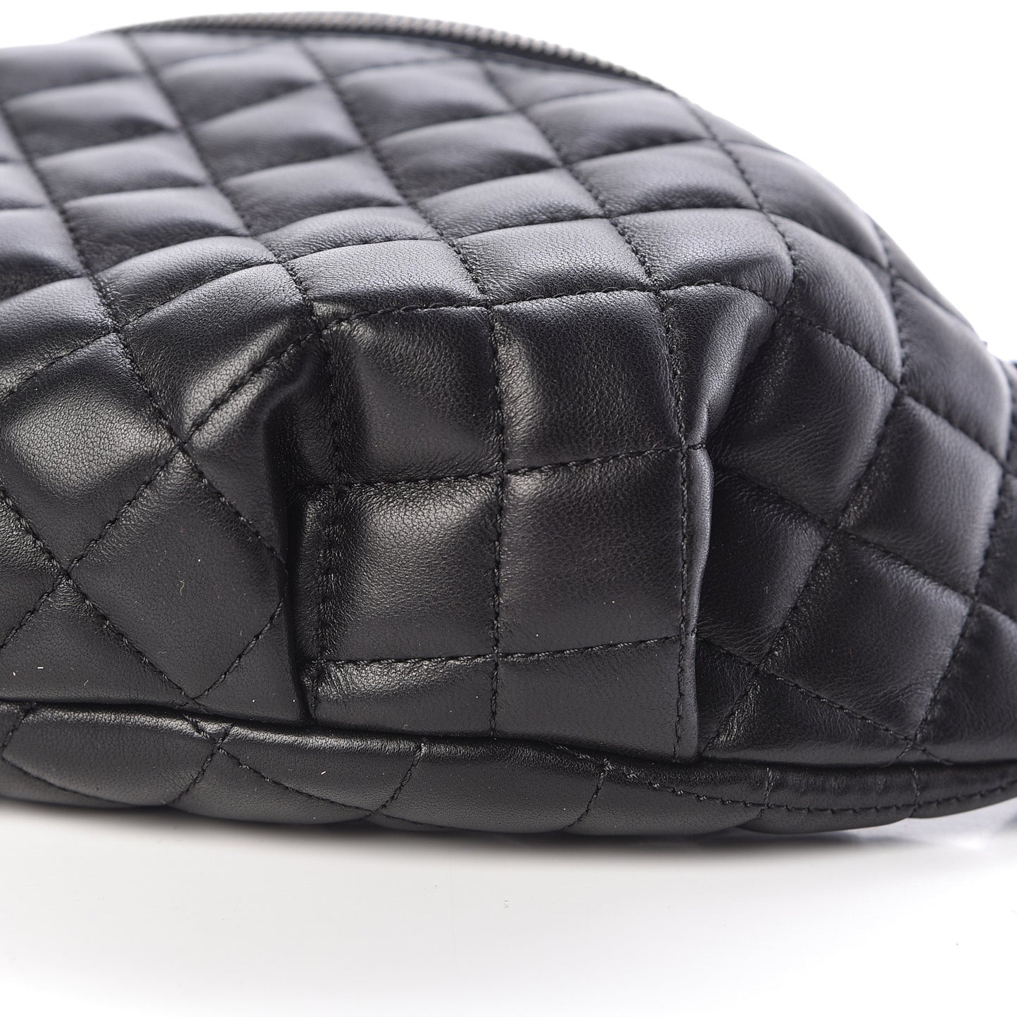 Lambskin Quilted Banane Waist Bag Fanny Pack Black