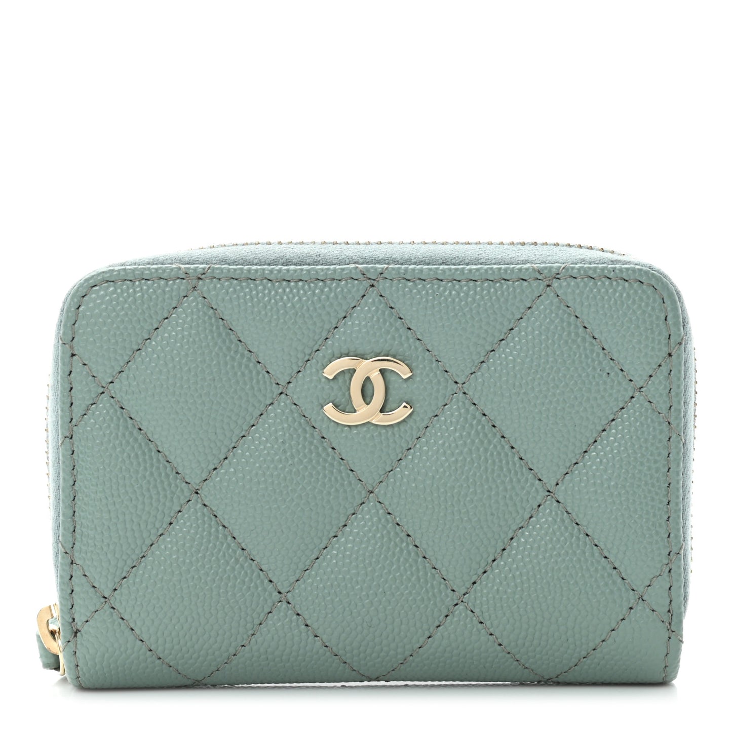 Caviar Quilted Zip Around Coin Purse Wallet Dark Green