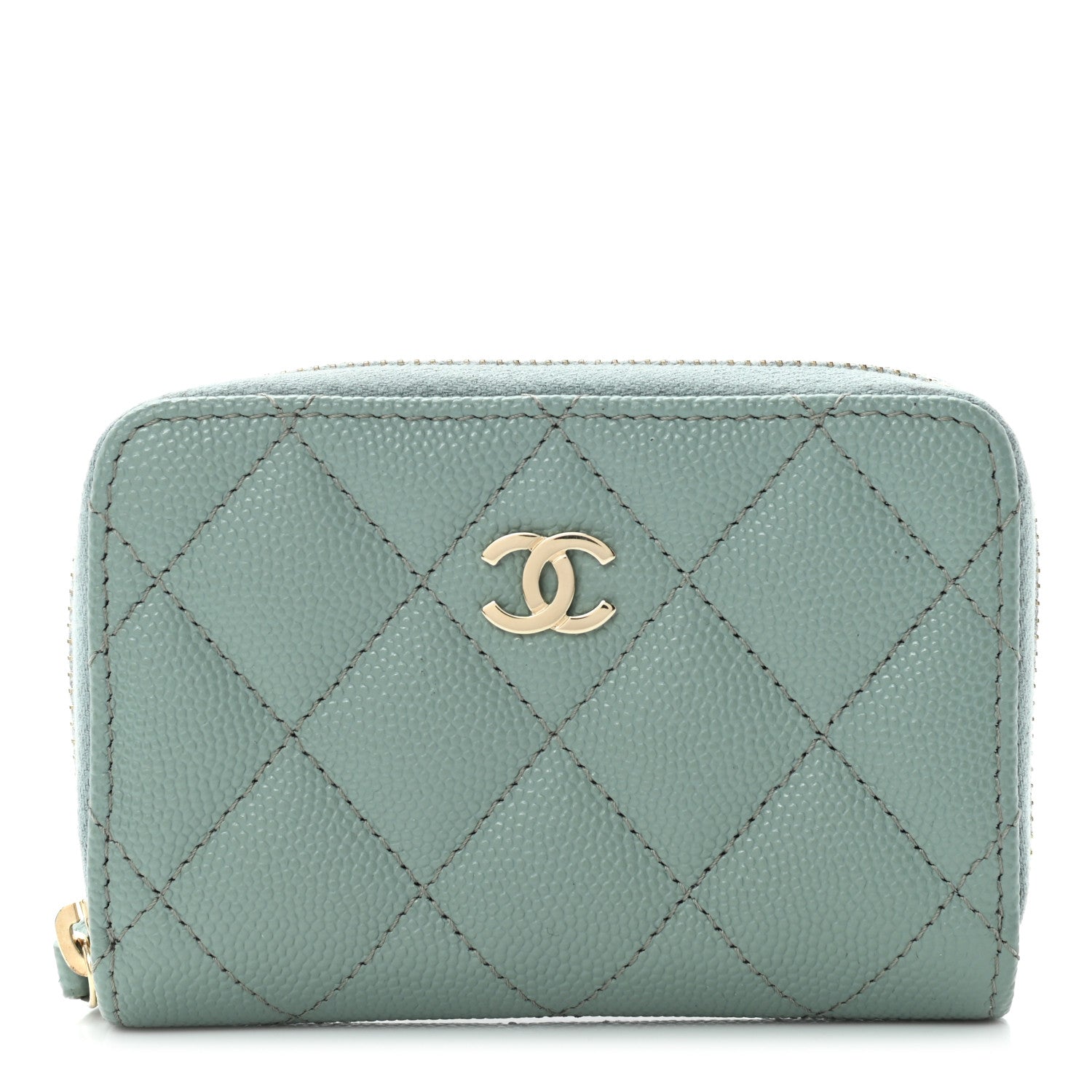 Chanel Caviar Quilted Zip Around Coin Purse Wallet Dark Green 1 of 10