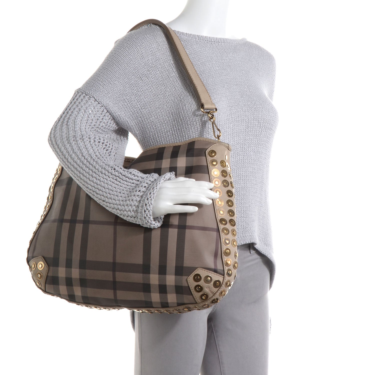 Burberry Smoked Check Studded Hobo Stone 2 of 13
