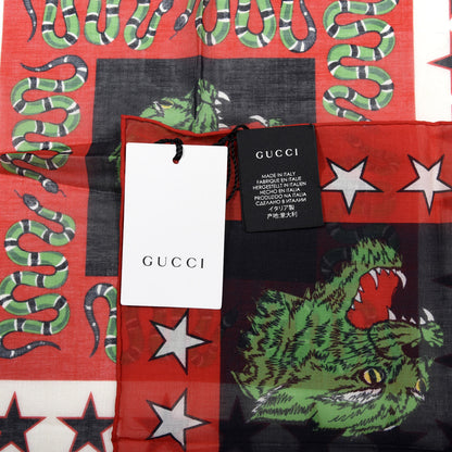 Gucci Cotton Square Scarf Red Green 3 of 3