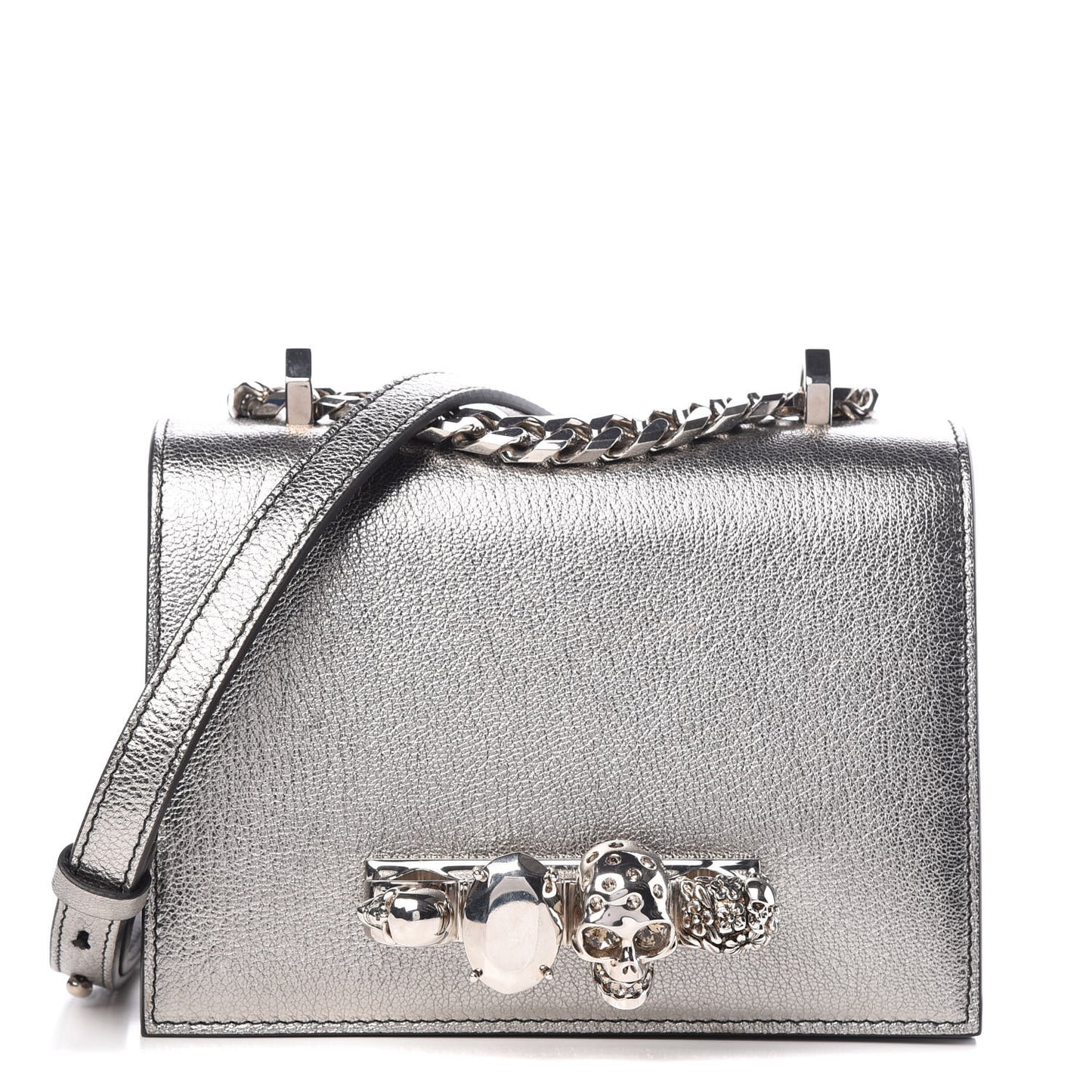 Metallic Goatskin Jeweled Knuckle Satchel Silver