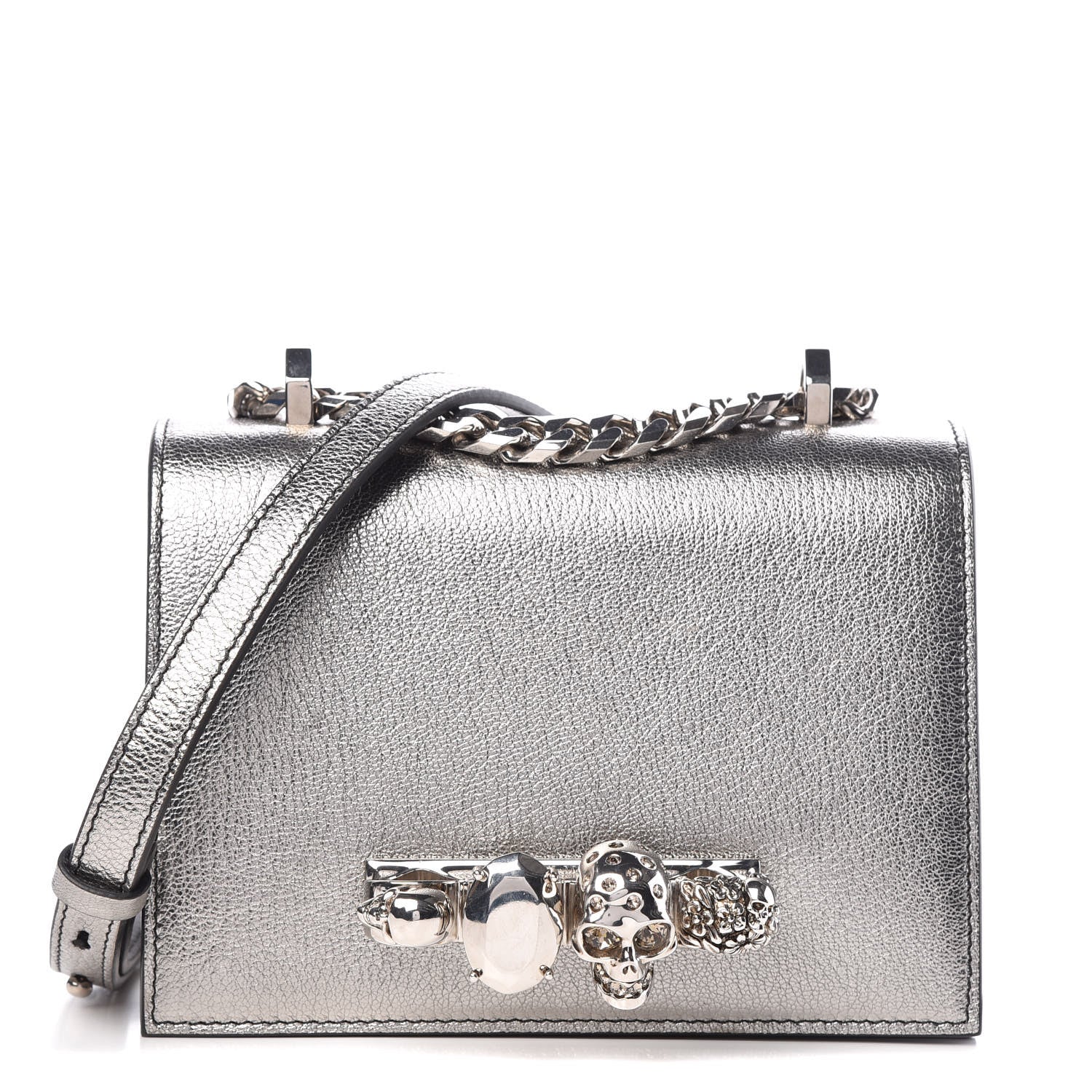 Alexander McQueen Metallic Goatskin Jeweled Knuckle Satchel Silver 1 of 9