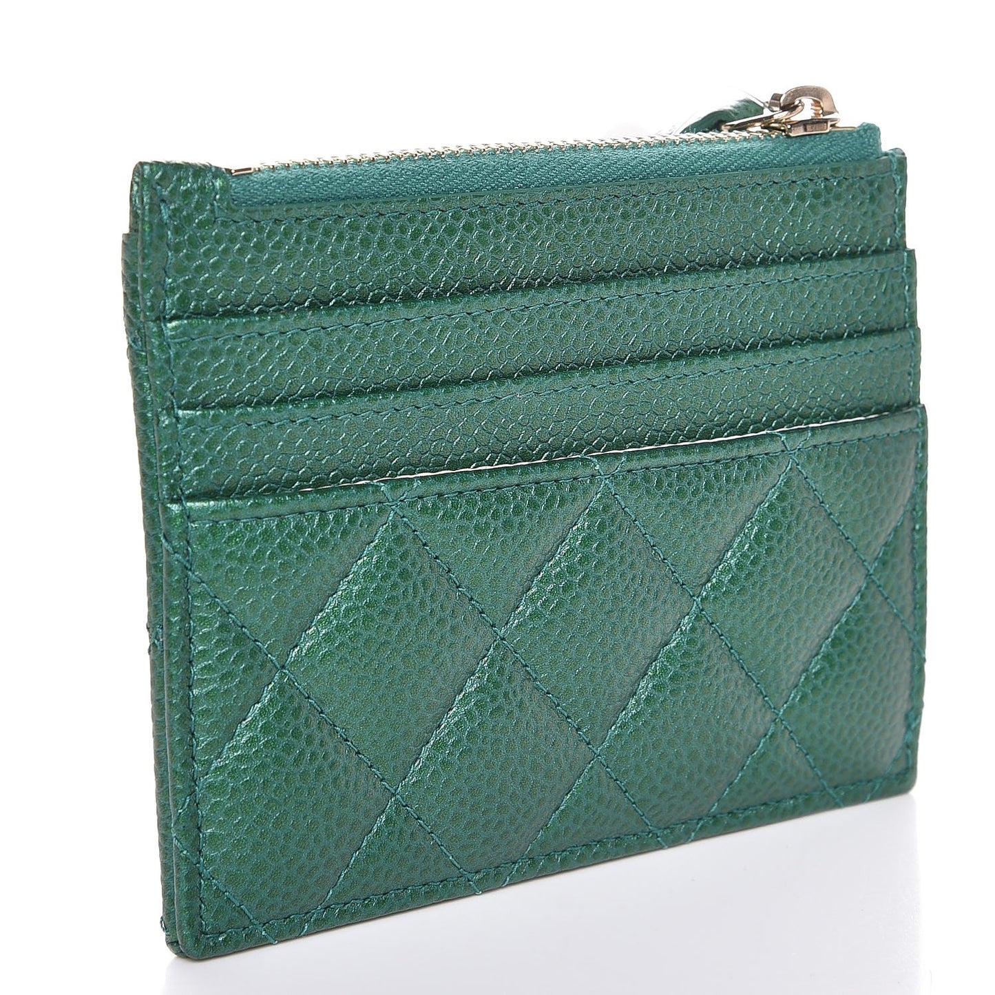 Metallic Caviar Quilted CC Zip Card Holder Green