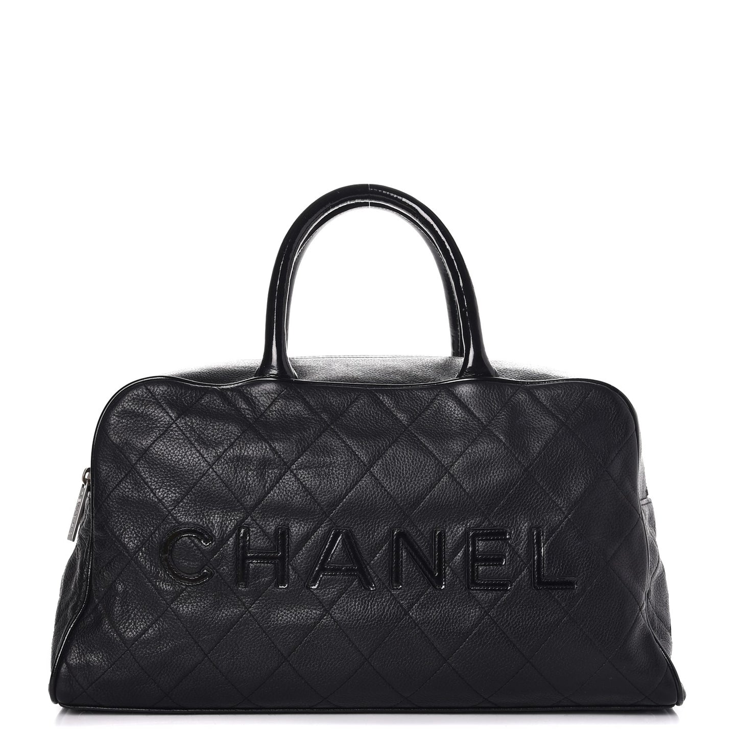 Caviar Patent Quilted Large Bowler Black
