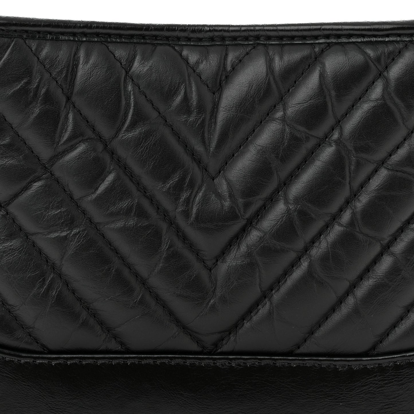Aged Calfskin Chevron Quilted Small Gabrielle Hobo Black