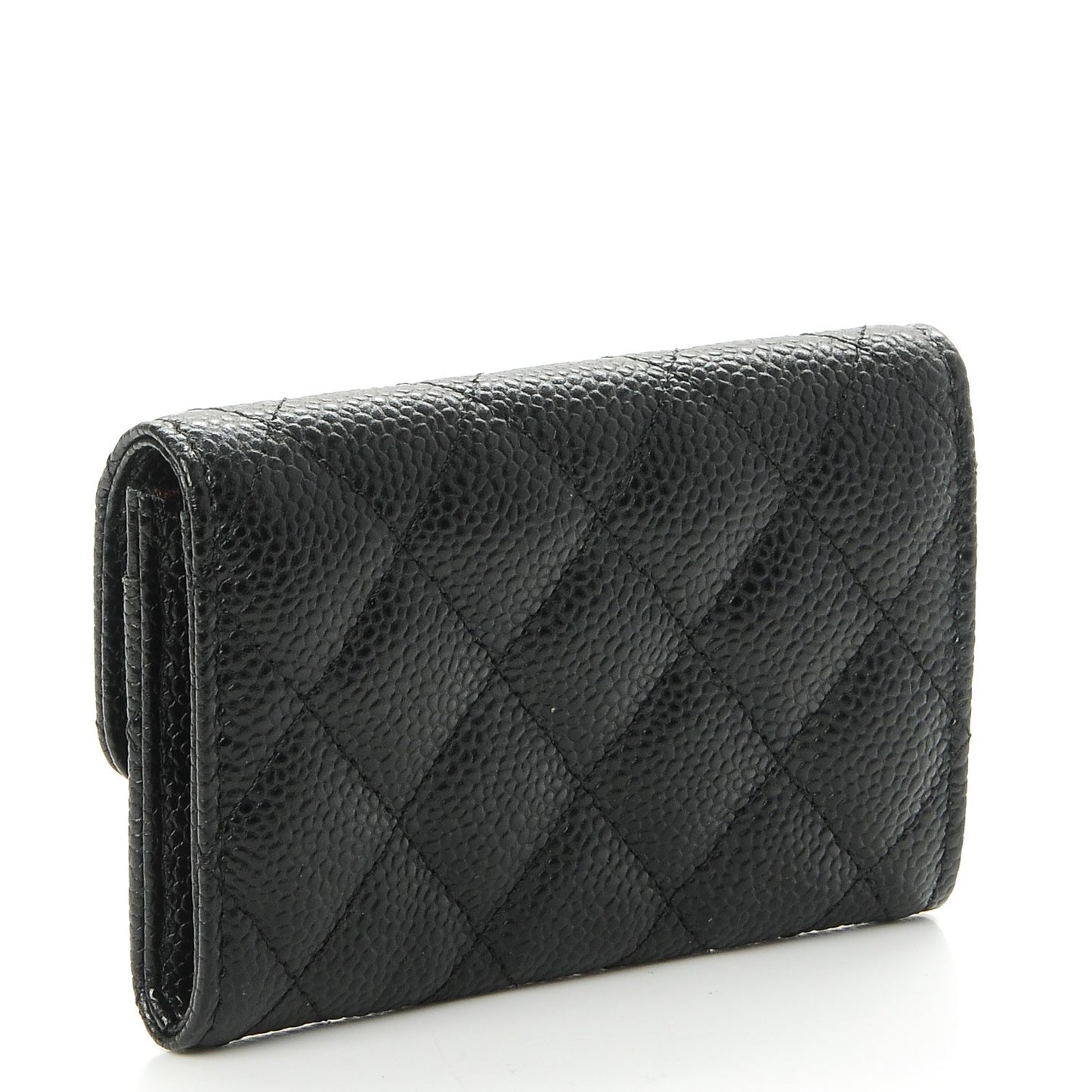 Caviar Quilted Flap Card Holder Black